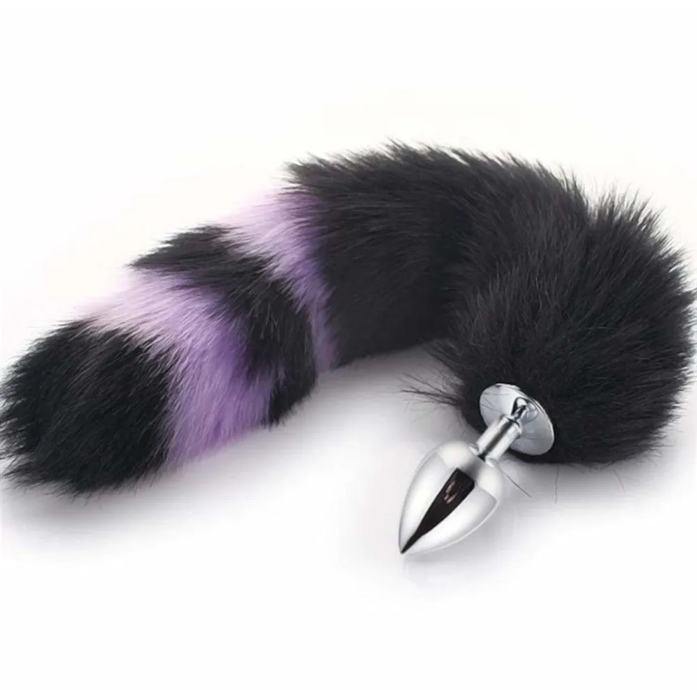 14 Tail Black With Purple Fox Stainless steel Plug