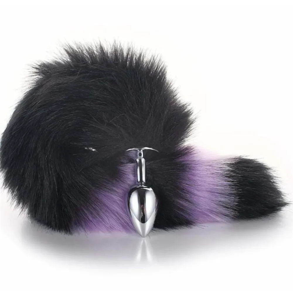 14 Tail Black With Purple Fox Stainless steel Plug