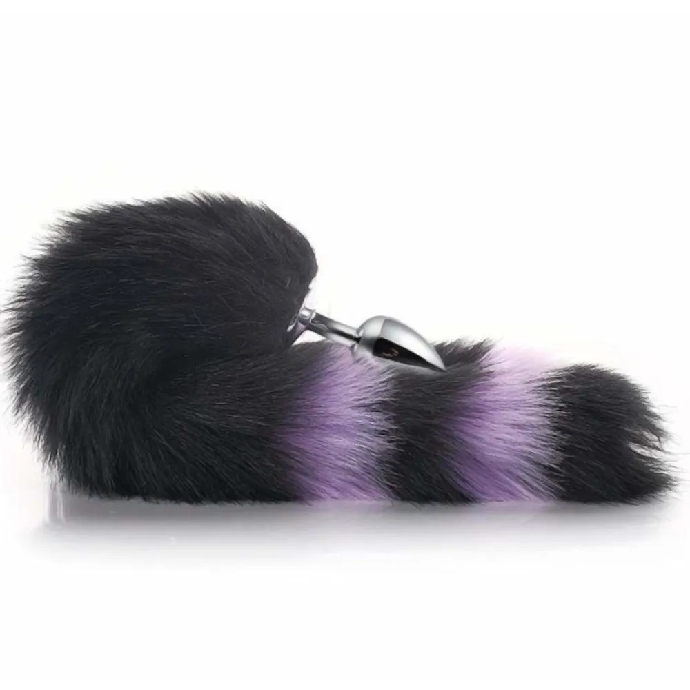 14 Tail Black With Purple Fox Stainless steel Plug
