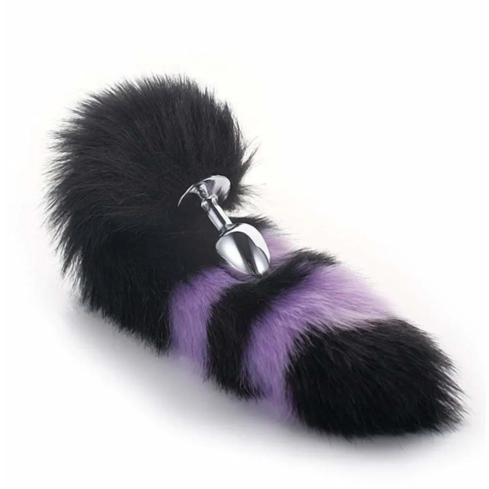 14 Tail Black With Purple Fox Stainless steel Plug