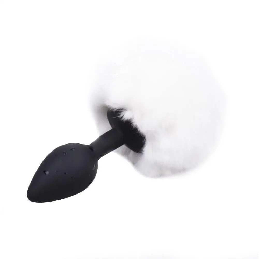 3 Tail Plug White/Pink/Black Bunny Silicone