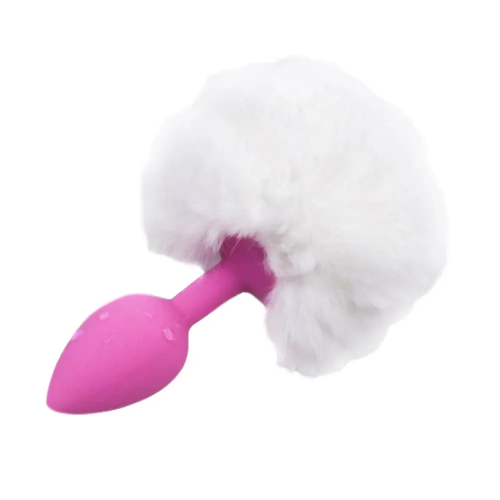 3 Tail Plug White/Pink/Black Bunny Silicone