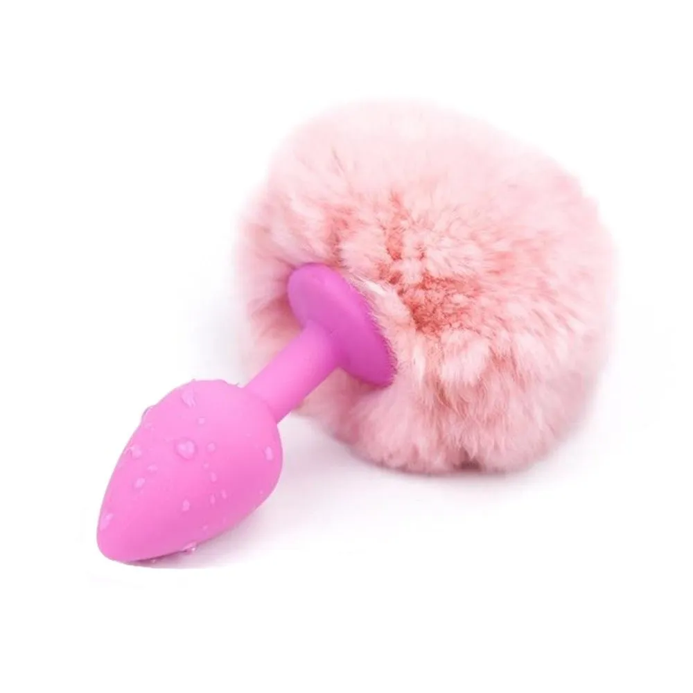 3 Tail Plug White/Pink/Black Bunny Silicone