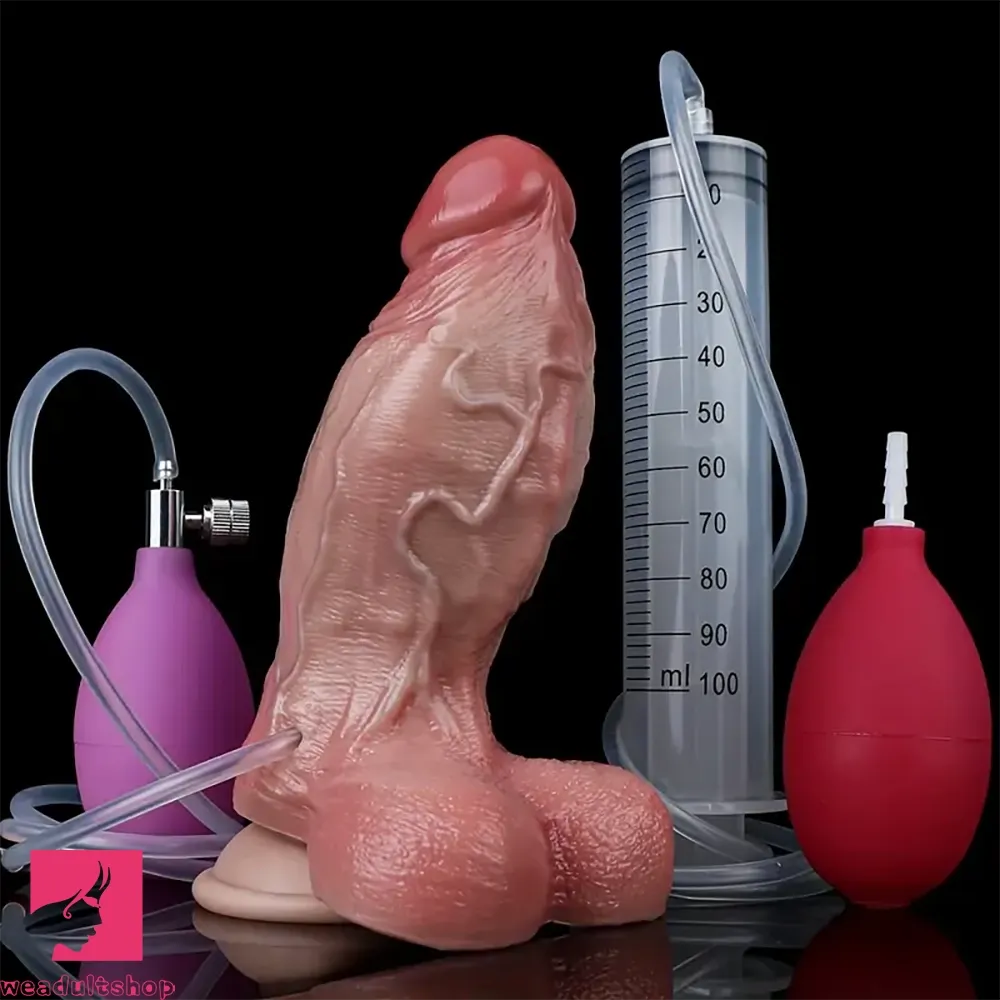 6.5in Inflatable Water-Spraying Silicone Soft Anal Penis Dildo Sex Toy
