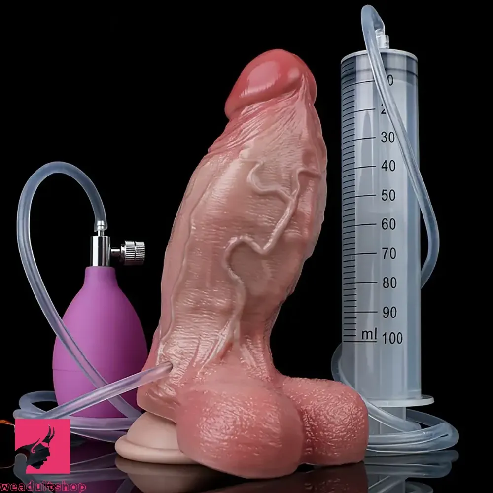 6.5in Inflatable Water-Spraying Silicone Soft Anal Penis Dildo Sex Toy