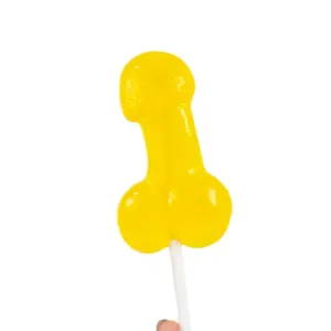 Acadea în formă de penis DRINK ME. cu gust de cocktail Piña Colada. perfect ca un cadou sexy și amuzant. culoare galben (9977P)