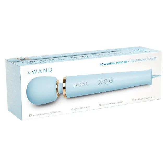 Aparat de masaj cu fir LE WAND Plug-In Vibrating Massager. pentru corp și zone intime. 10 funcții de vibrație. albastru