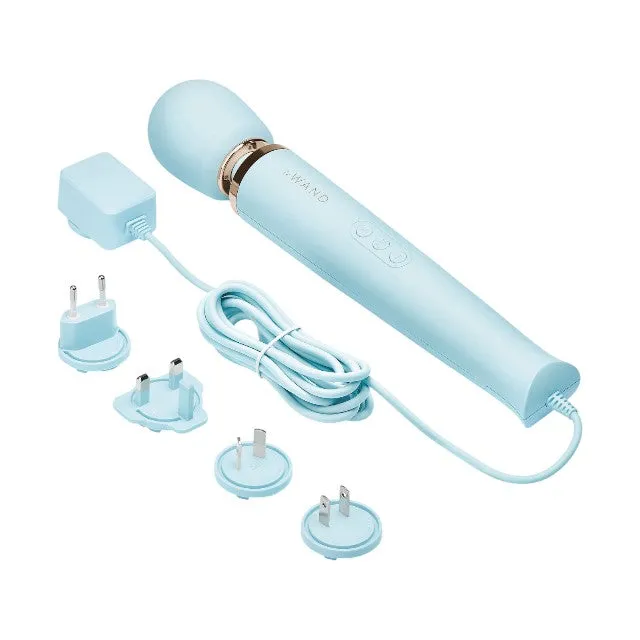 Aparat de masaj cu fir LE WAND Plug-In Vibrating Massager. pentru corp și zone intime. 10 funcții de vibrație. albastru