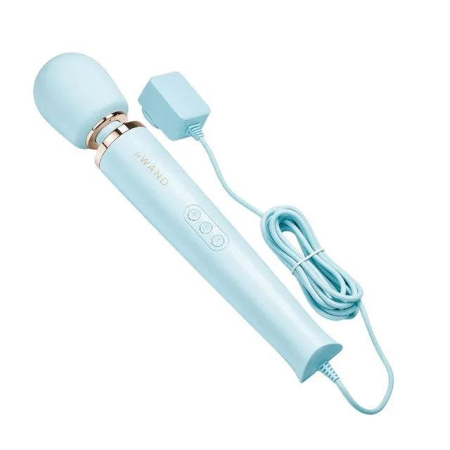 Aparat de masaj cu fir LE WAND Plug-In Vibrating Massager. pentru corp și zone intime. 10 funcții de vibrație. albastru