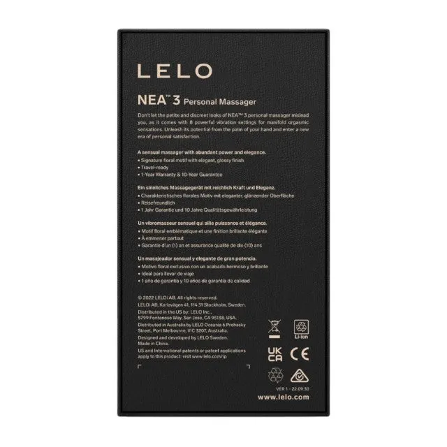 Aparat de masaj LELO NEA 3 Blue. pentru corp și zone intime. cu 10 funcții de vibrație. design cu fluturi și flori. albastru
