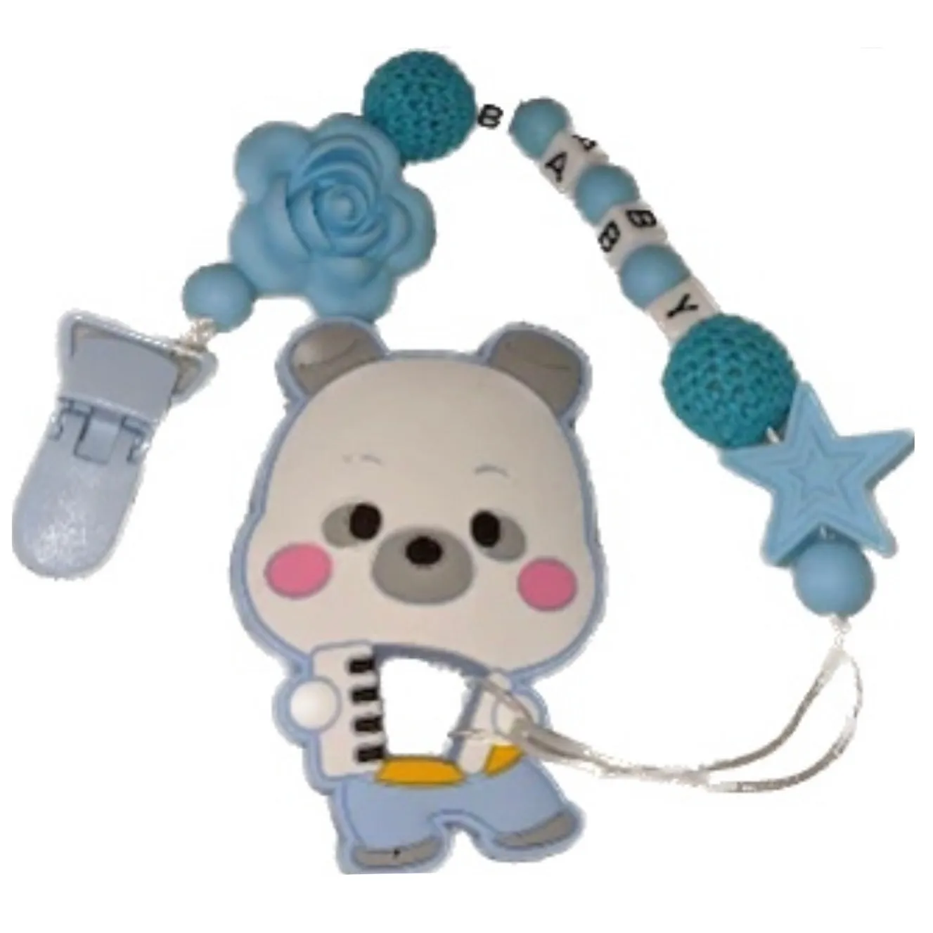 Bear Silicone Teether Chewing Toy Pacifier Clip VARIETY