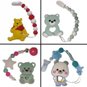Bear Silicone Teether Chewing Toy Pacifier Clip VARIETY