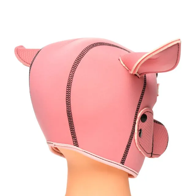 Cagulă porc XR BRANDS Master Series SWINE - Pig Neoprene Hood. pentru jocuri BDSM și de fantezie. culoare roz