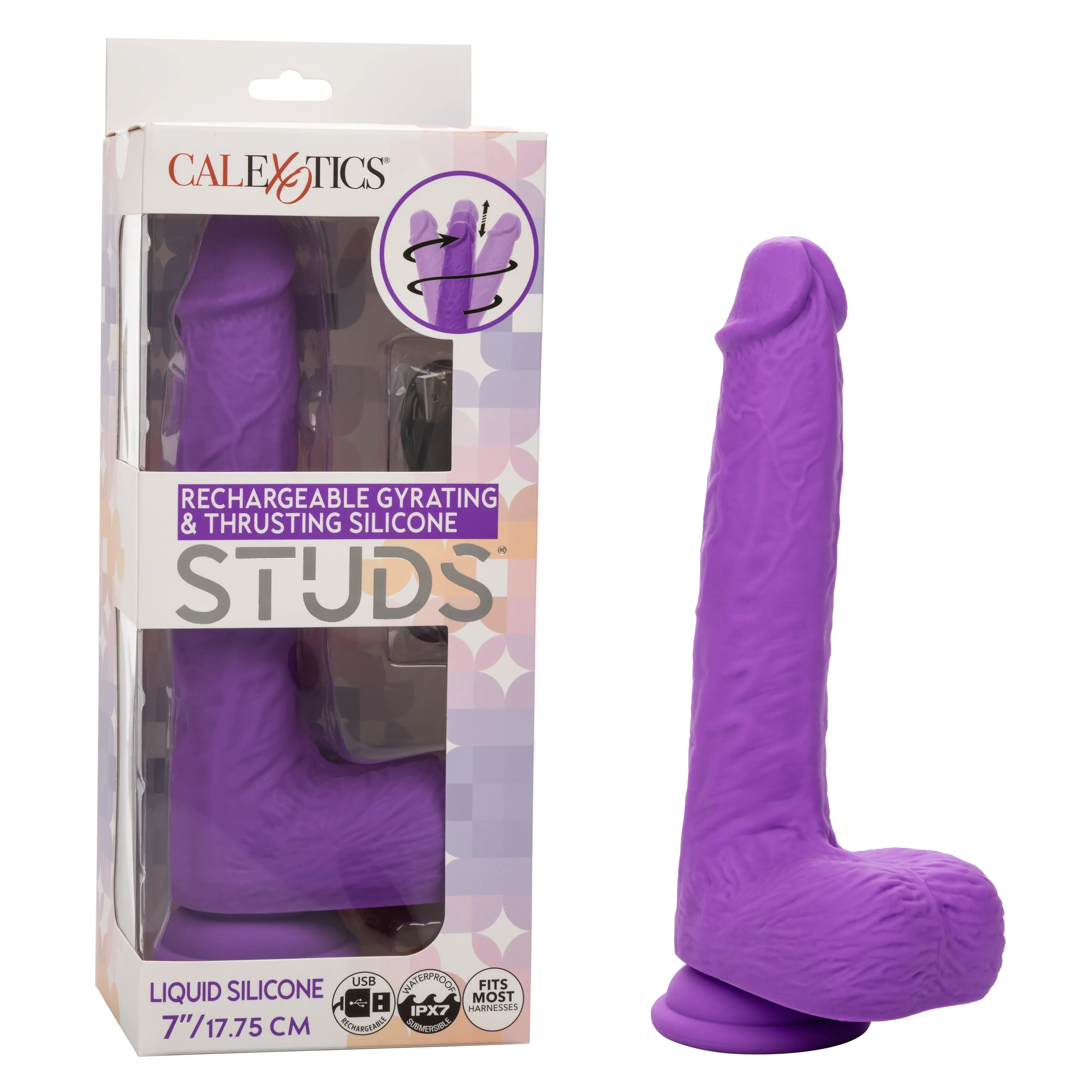 California Exotics - Rechargeable Gyrating and Thrusting Silicone Studs Realistic Dildo with Balls 9.5 (Purple)