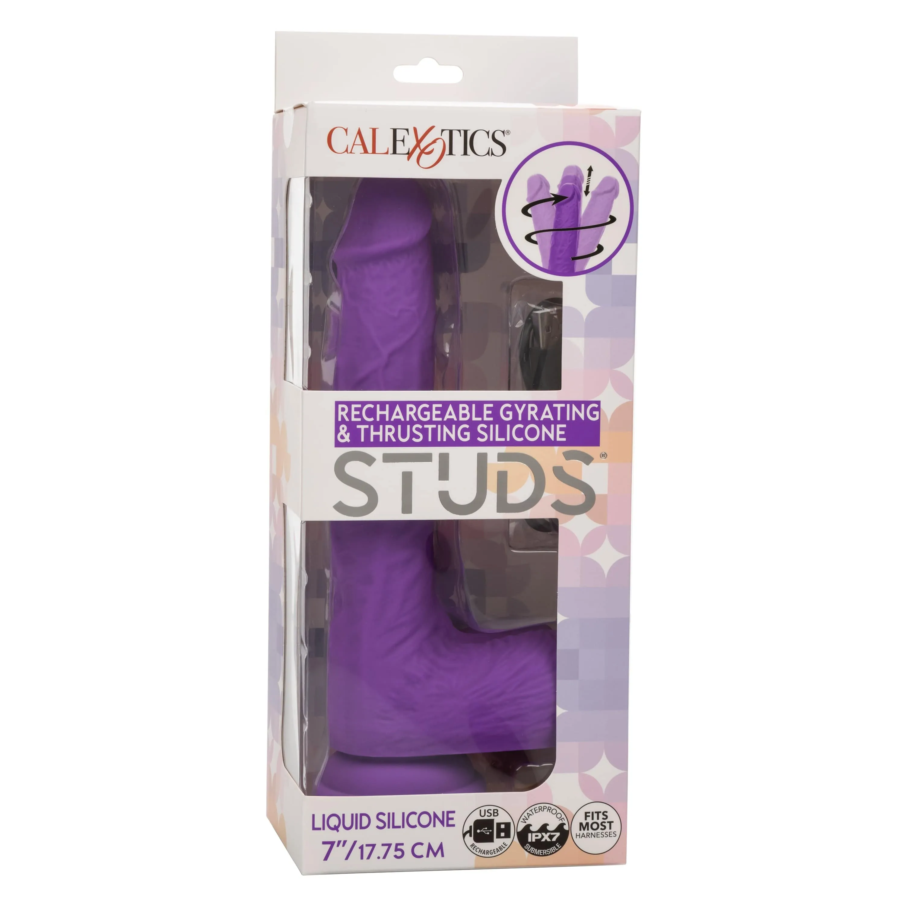 California Exotics - Rechargeable Gyrating and Thrusting Silicone Studs Realistic Dildo with Balls 9.5 (Purple)