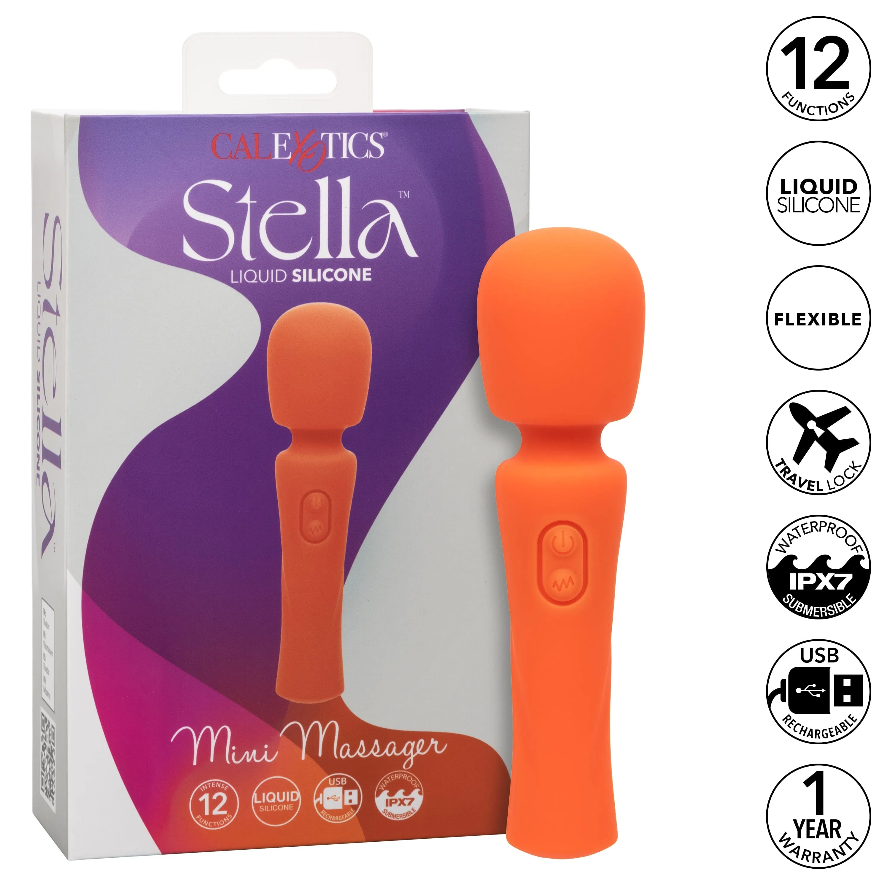 California Exotics - Stella Liquid Silicone Mini Wand Massager (Orange)
