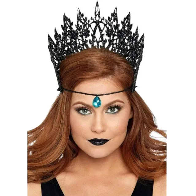 Coroană LEG AVENUE Crown with Glitter and Jewel. design cu sclipici și nestemată albastră. culoare negru