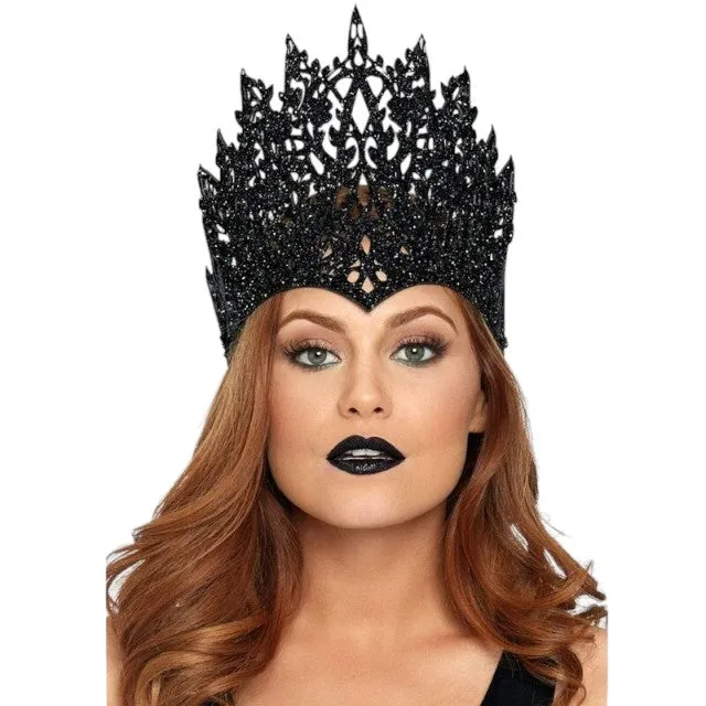 Coroană LEG AVENUE Crown with Glitter and Jewel. design cu sclipici și nestemată albastră. culoare negru