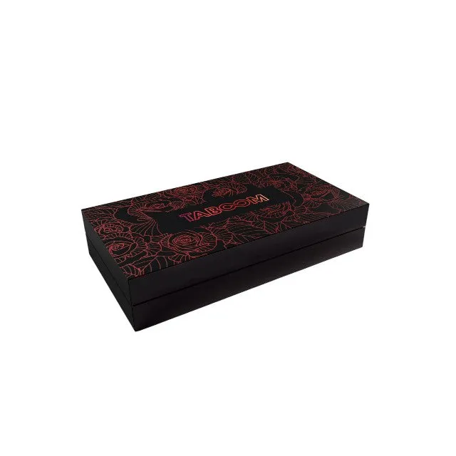 Curea TABOOM Bondage Belt Wild Roses pentru jocuri erotice BDSM. cu trandafiri decorativi. din piele ecologică. negru cu roșu. XS/S/M