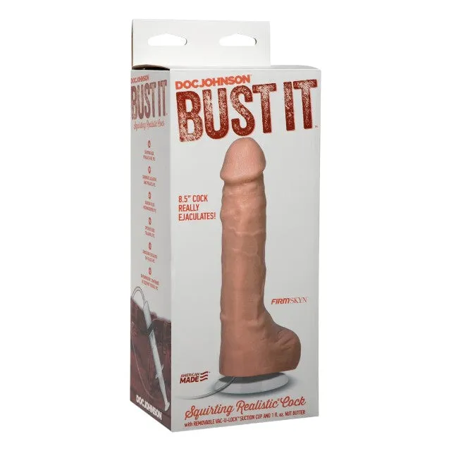 Dildo DOC JOHNSON BUST IT Squirting Realistic Cock. cu funcție de ejaculare și lichid Nut Butter inclus. culoarea pielii. 21.5 cm