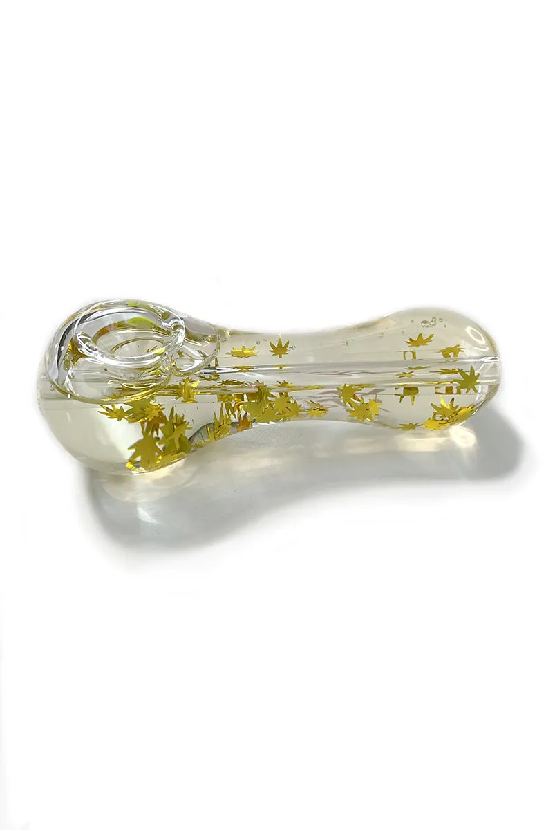 Freezable Glycerin Leaf Glitter Spoon Pipe in Gold