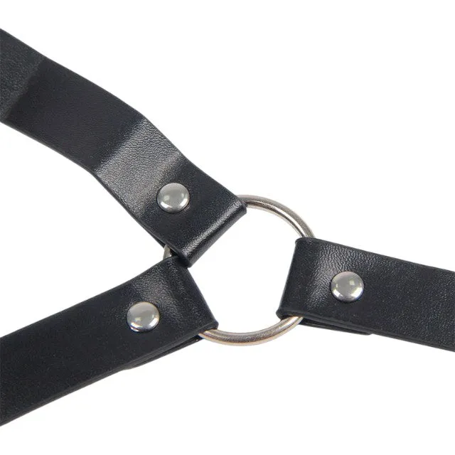 Ham feminin SUBBLIME Bondage Leather Strap. pentru jocuri BDSM. cu căluș și cleme pentru sâni. negru. mărime universală (953720)