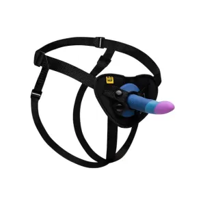 Ham Strap-On ROMP PICCOLO Pegging Kit. mărime ajustabilă. cu dildo din silicon. lungime inserabilă 12.5 cm. culori albastru cu mov