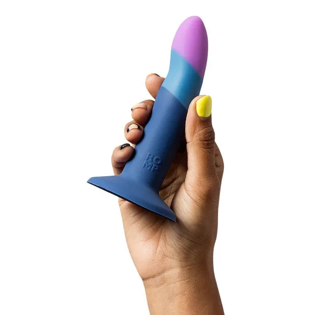 Ham Strap-On ROMP PICCOLO Pegging Kit. mărime ajustabilă. cu dildo din silicon. lungime inserabilă 12.5 cm. culori albastru cu mov