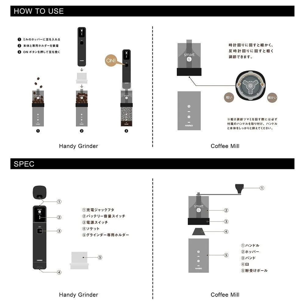Hario - Smart G Electric Portable Mobile Mill Stick Handy Coffee Grinder EMSG-2B