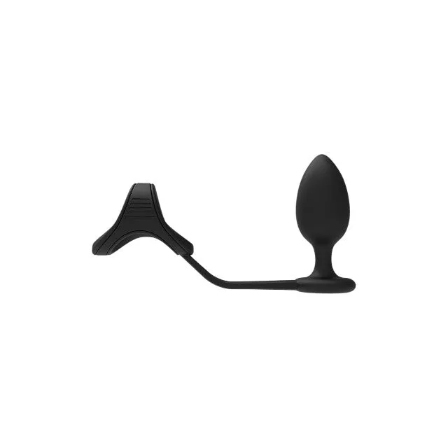 Inel dublu pentru penis cu plug anal DREAMTOYS RAMROD 2-In-1 Dual Pleasure. lungime 10 cm. din silicon. negru