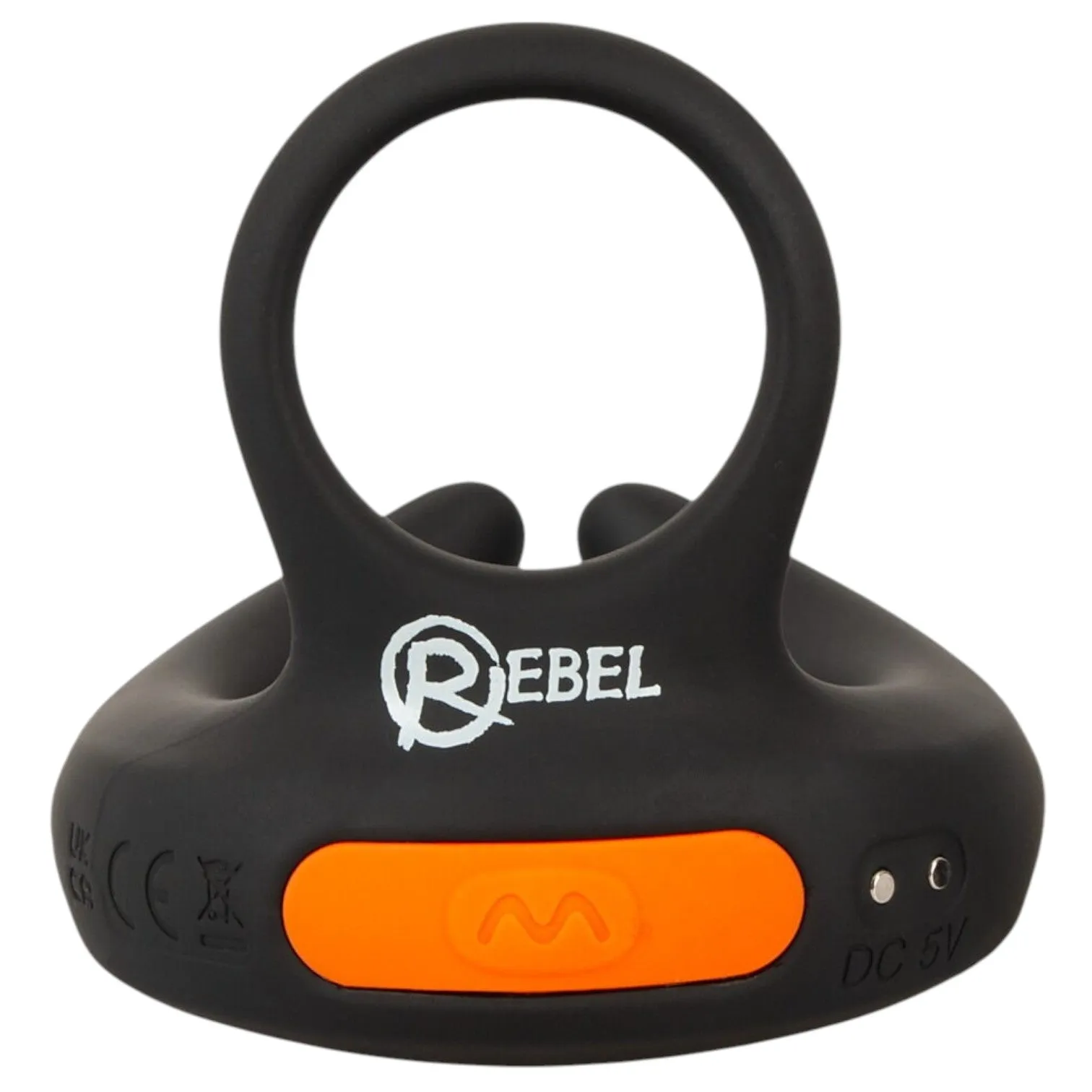 Inel dublu pentru penis REBEL Scrotum Stimulator. control prin telecomandă. 10 funcții de vibrație. negru cu portocaliu