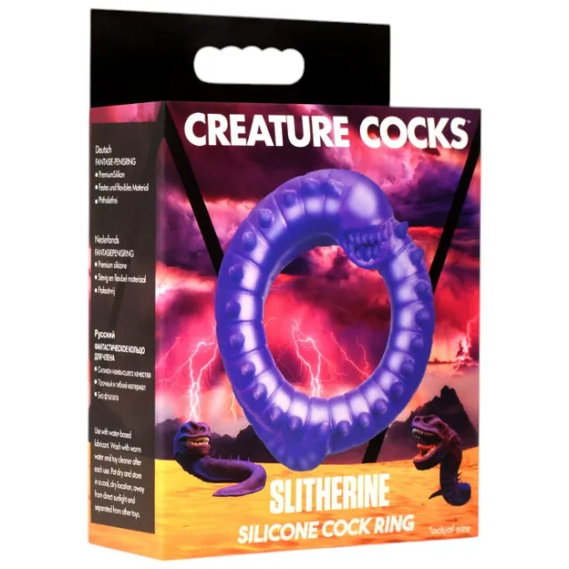 Inel pentru penis CREATURE COCKS Slitherine. în formă de vierme galactic. pentru jocuri de fantezie. din silicon. diametru 4 cm. mov
