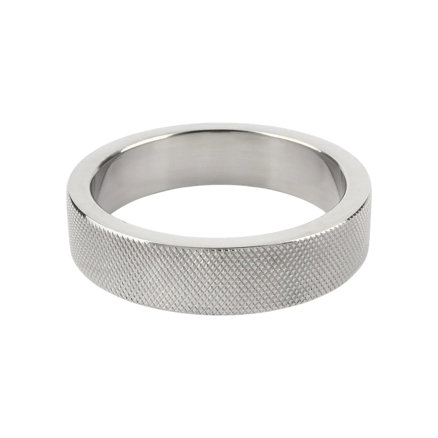 Inel pentru penis MR. STEEL CrissCross C-Ring. cu design geometric. din oțel inoxidabil. diametru 5.5 cm (mare). argintiu