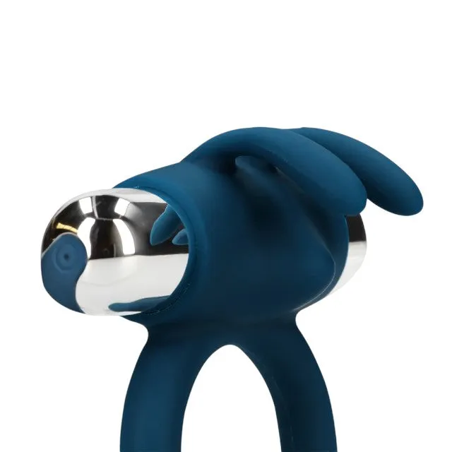 Inel vibrator pentru penis LOVELINE Vibrating Rabbit Cock Ring. din silicon moale. 10 funcții de vibrație. rezistent la apă. albastru
