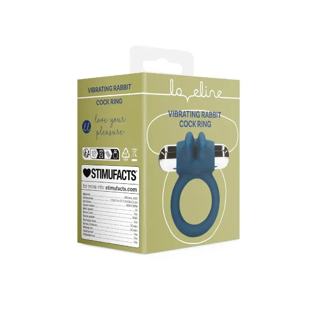 Inel vibrator pentru penis LOVELINE Vibrating Rabbit Cock Ring. din silicon moale. 10 funcții de vibrație. rezistent la apă. albastru