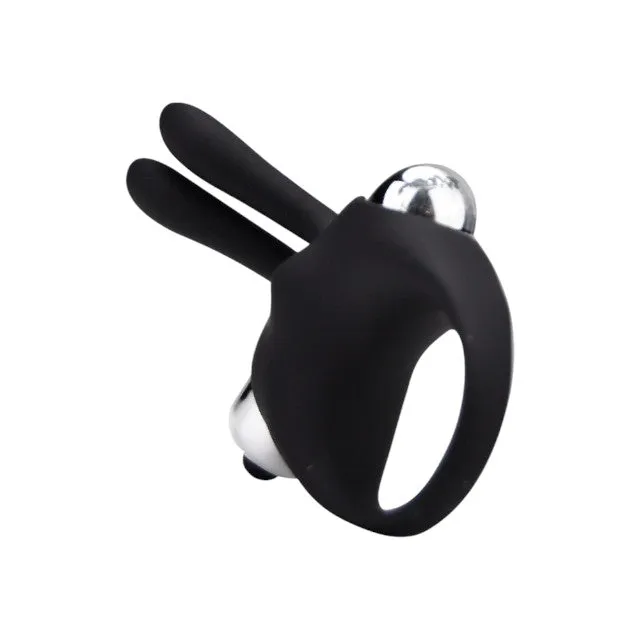 Inel vibrator pentru penis LOVING JOY Rabbit Cock Ring. pentru stimularea erecției. din silicon. cu urechi de iepuraș. negru