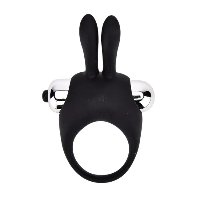 Inel vibrator pentru penis LOVING JOY Rabbit Cock Ring. pentru stimularea erecției. din silicon. cu urechi de iepuraș. negru
