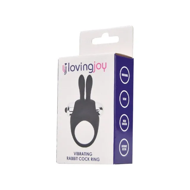 Inel vibrator pentru penis LOVING JOY Rabbit Cock Ring. pentru stimularea erecției. din silicon. cu urechi de iepuraș. negru