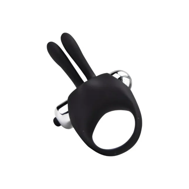 Inel vibrator pentru penis LOVING JOY Rabbit Cock Ring. pentru stimularea erecției. din silicon. cu urechi de iepuraș. negru