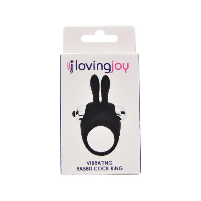 Inel vibrator pentru penis LOVING JOY Rabbit Cock Ring. pentru stimularea erecției. din silicon. cu urechi de iepuraș. negru