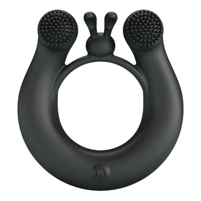 Inel vibrator pentru penis PRETTY LOVE DAHLIA. din silicon moale. cu 12 funcții de vibrație. culoare negru