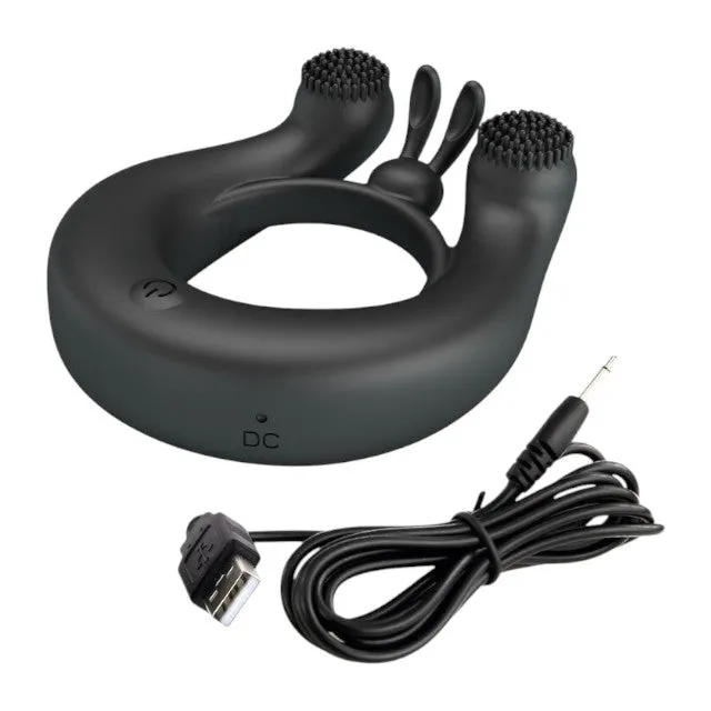 Inel vibrator pentru penis PRETTY LOVE DAHLIA. din silicon moale. cu 12 funcții de vibrație. culoare negru