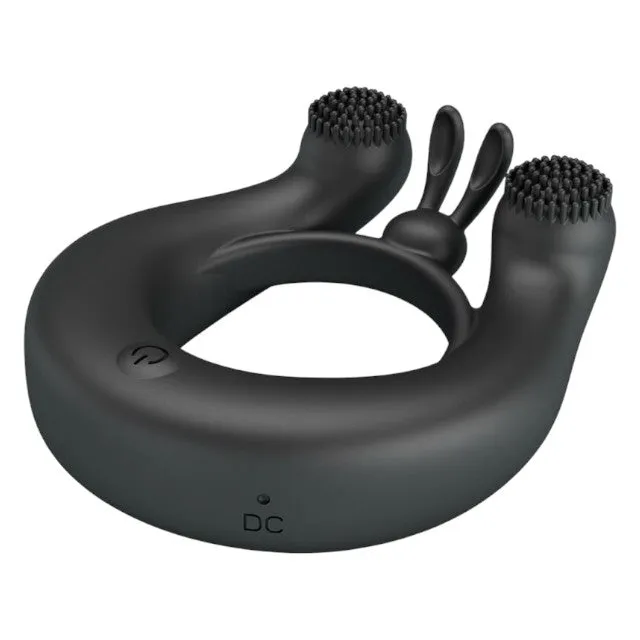 Inel vibrator pentru penis PRETTY LOVE DAHLIA. din silicon moale. cu 12 funcții de vibrație. culoare negru