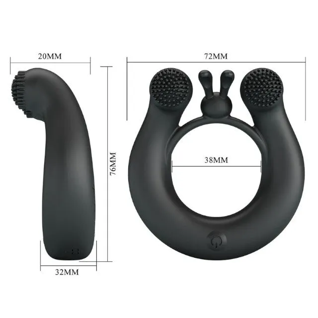 Inel vibrator pentru penis PRETTY LOVE DAHLIA. din silicon moale. cu 12 funcții de vibrație. culoare negru