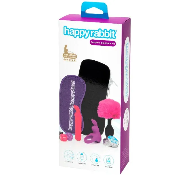 Kit 7 jucării HAPPY RABBIT Couple's Pleasure Kit. pentru jocuri erotice. cu vibrator bullet și inel pentru penis. geantă de călătorie inclusă