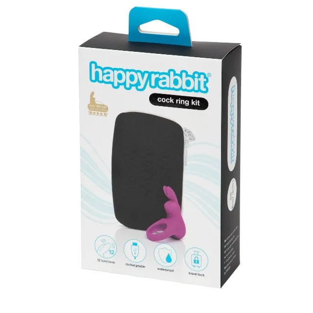 Kit HAPPY RABBIT Cock Ring Kit. cu inel vibrator pentru penis cu 12 funcții de vibrație și geantă de călătorie inclusă