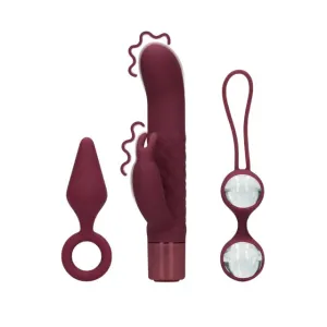 Kit jucării LOVELINE (S)Explore Toy Kit For Her. cutie cadou cu vibrator rabbit mini. plug anal și bile kegel. culoare roșu