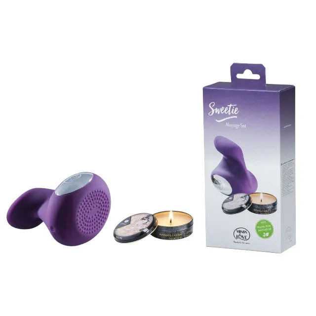 Kit MINDS OF LOVE Sweetie Massage Set. Aparat de masaj cu 10 funcții de vibrație   Lumânare de masaj Shunga   Geantă de satin