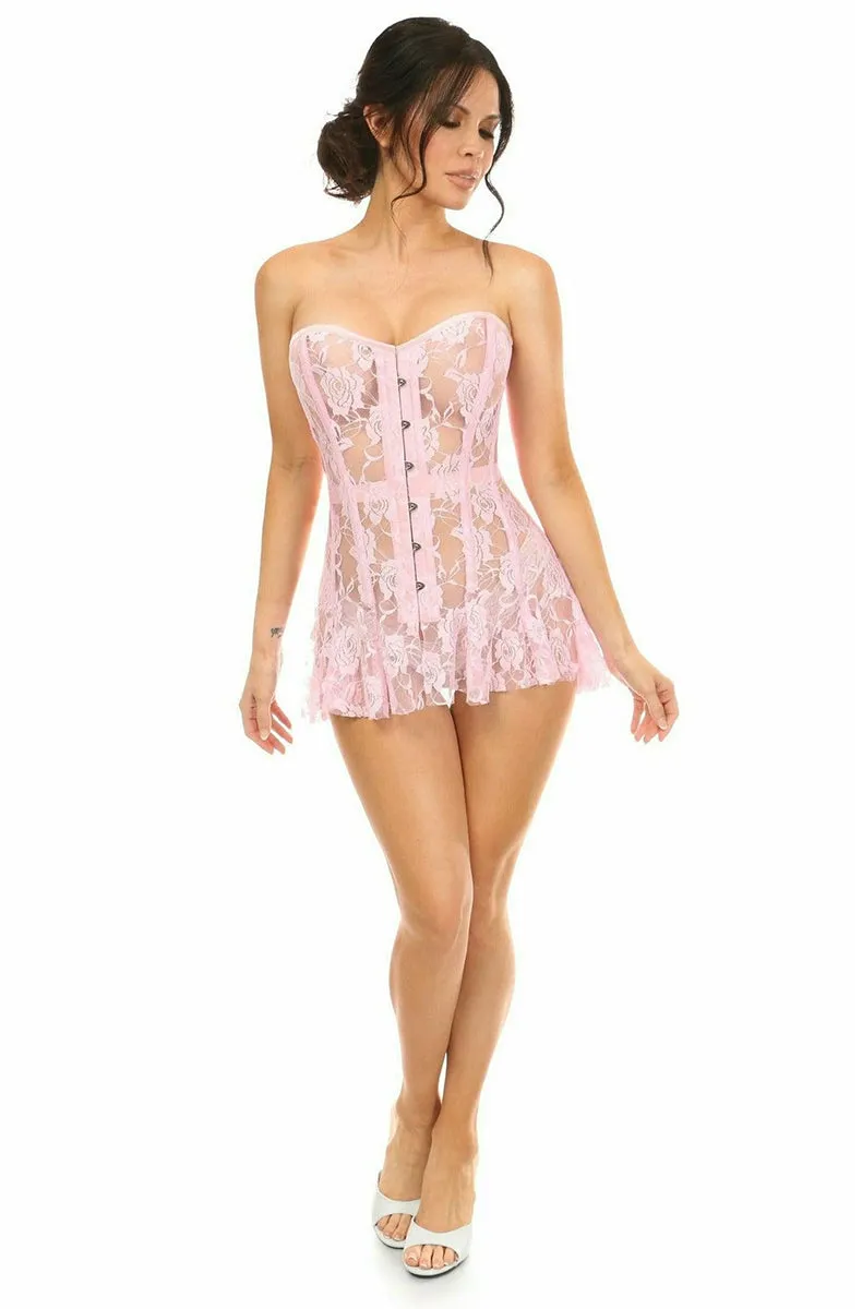 Lt Pink Sheer Lace Corset Dress