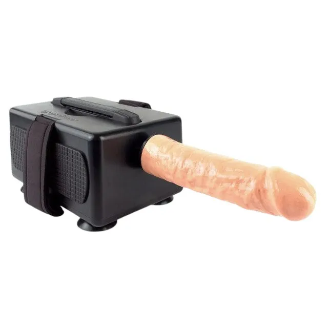 Mașină de sex FETISH FANTASY SERIES Portable Sex Machine. set compact cu 2 dildo-uri. 1 vibrator. puf de gâdilat și geantă